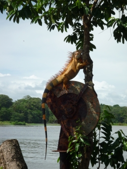 massive lizard climbing atop a tree